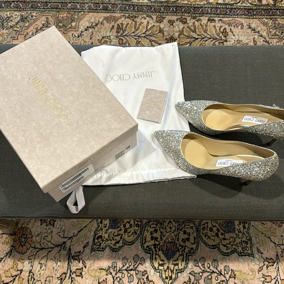 Jimmy Choo Romy 85 Glitter Heels - Picture 2 of 8